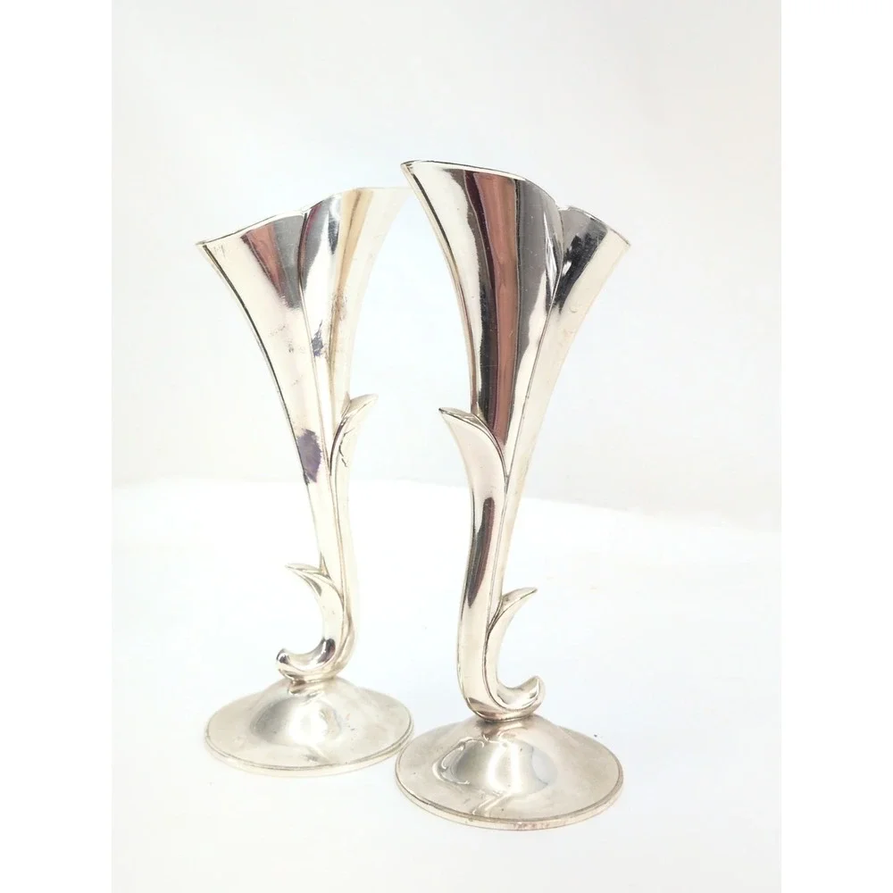 Pair Of Vintage Art Nouveau Godinger Silver Plated Bud Vase 7.5